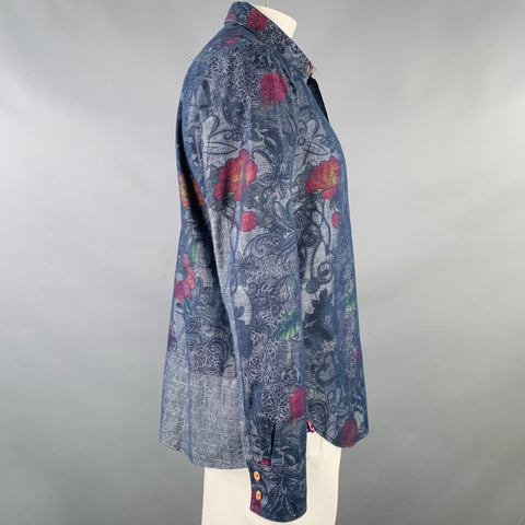 ROBERT GRAHAM Size L Navy Multi Color Floral Spread Collar Long Sleeve Shirt