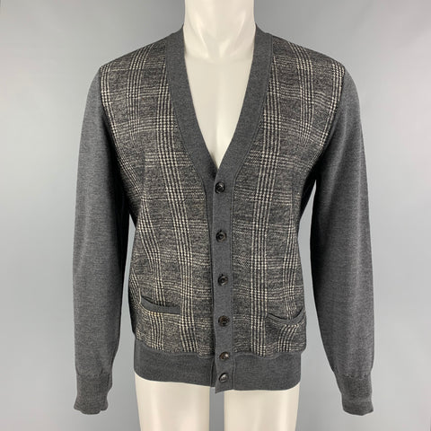 VIKTOR & ROLF Size M Grey Cream Mixed Patterns Wool V-Neck Cardigan