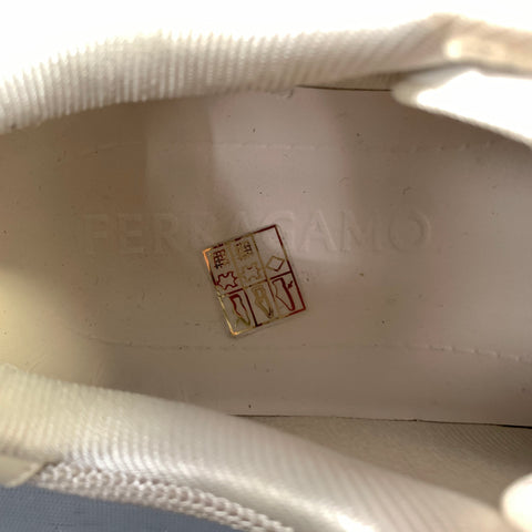 SALVATORE FERRAGAMO Size 12 White Beige Leather Lace Up Sneakers