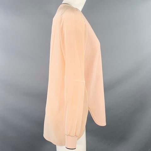 VINCE Size XS Pink Black Rayon Blend Contrast Trim V-Neck Casual Top
