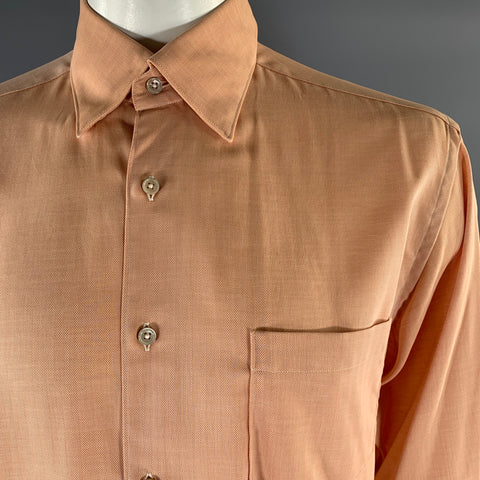 ERMENEGILDO ZEGNA Size L Orange Herringbone Cotton Button Down Long Sleeve Shirt
