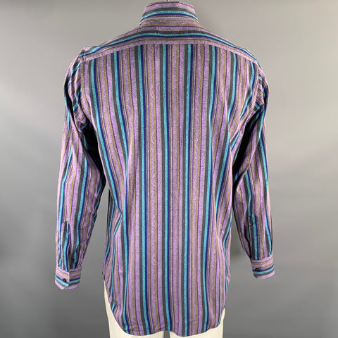 ETRO Size XL Purple Blue Brown Stripe Paisley Long Sleeve Shirt