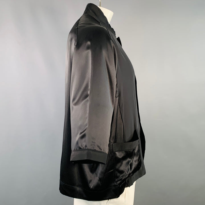 HAIDER ACKERMANN Size L Black Silk Short Sleeve Shirt Jacket