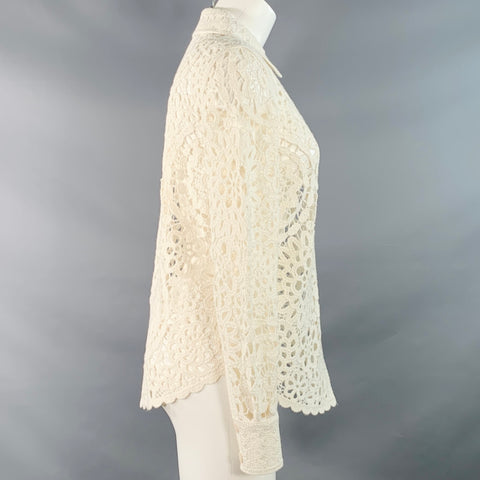PARIS ATELIER Size XS Cream Cotton Blend Crochet Cropped Shirt