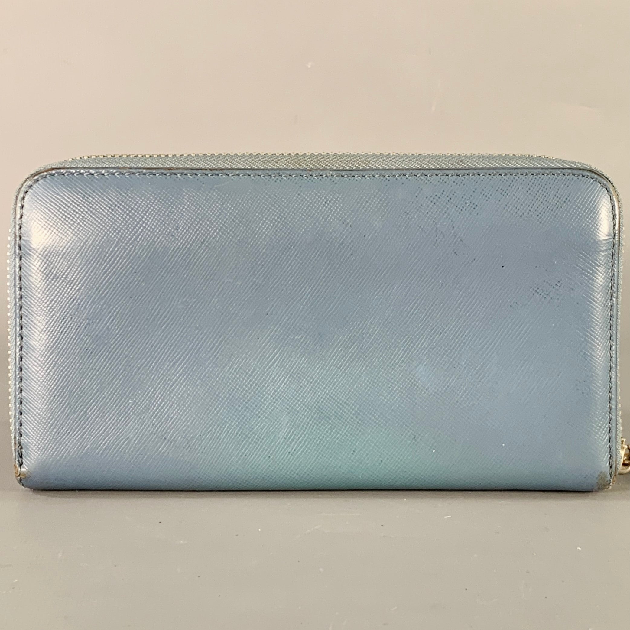 TORY BURCH Blue Saffiano Leather Logo Zip Around Checkbook Wallet