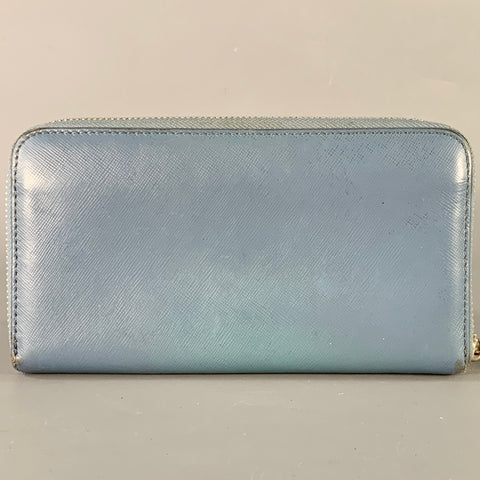 TORY BURCH Blue Saffiano Leather Logo Zip Around Checkbook Wallet