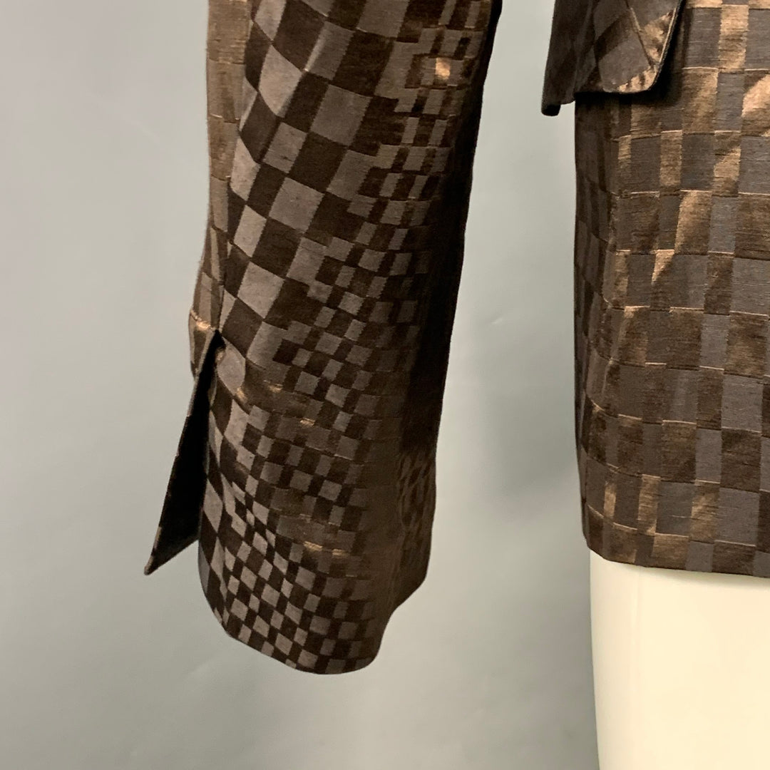HAIDER ACKERMANN Size 38 Brown Checkered Jacquard Linen Silk Double Breasted Sport Coat