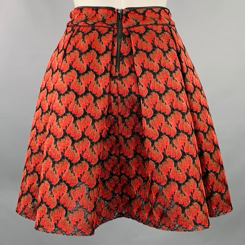 MAJE Size S Black Burgundy Polyester Pleated Knee Length Skirt