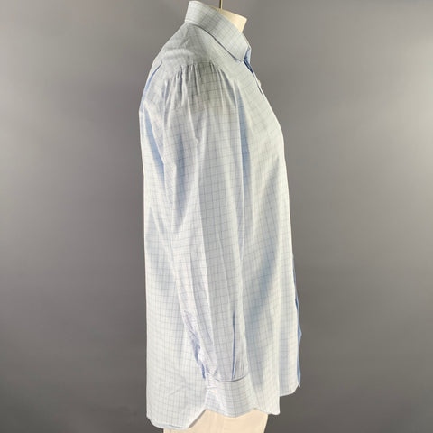 KITON Size L Light Blue Windowpane Cotton French Cuff Long Sleeve Shirt