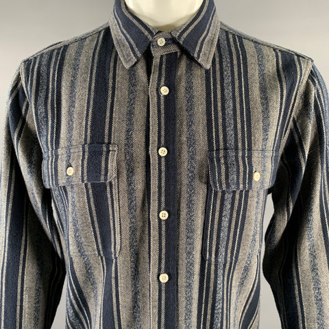 TAYLOR STITCH Size M Blue Grey Stripe Cotton Overshirt Long Sleeve Shirt