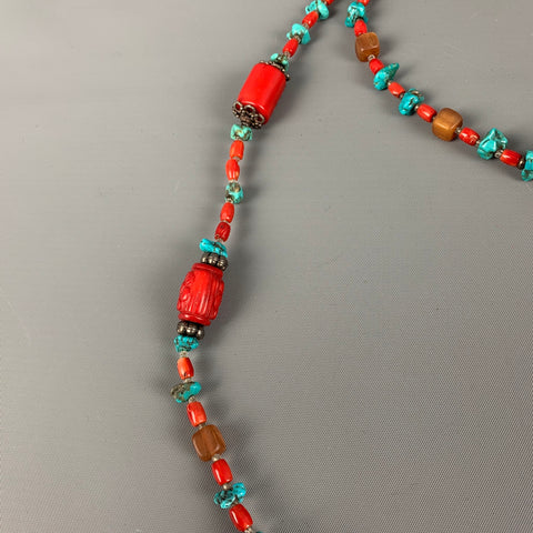 VINTAGE Coral Turquoise Sterling Silver Double Necklace