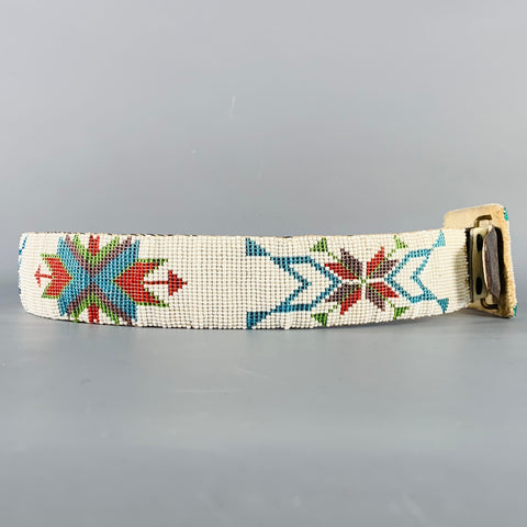 Ceinture VINTAGE en cuir de vachette perlé multicolore, taille 33