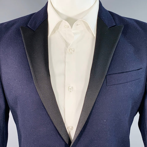 AMI by ALEXANDRE MATTIUSSI Size 40 Navy Black Wool Peak Lapel Sport Coat