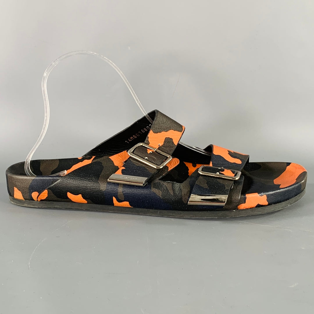 GIVENCHY Size 11 Black Green & Orange Camouflage Leather  display picture 3