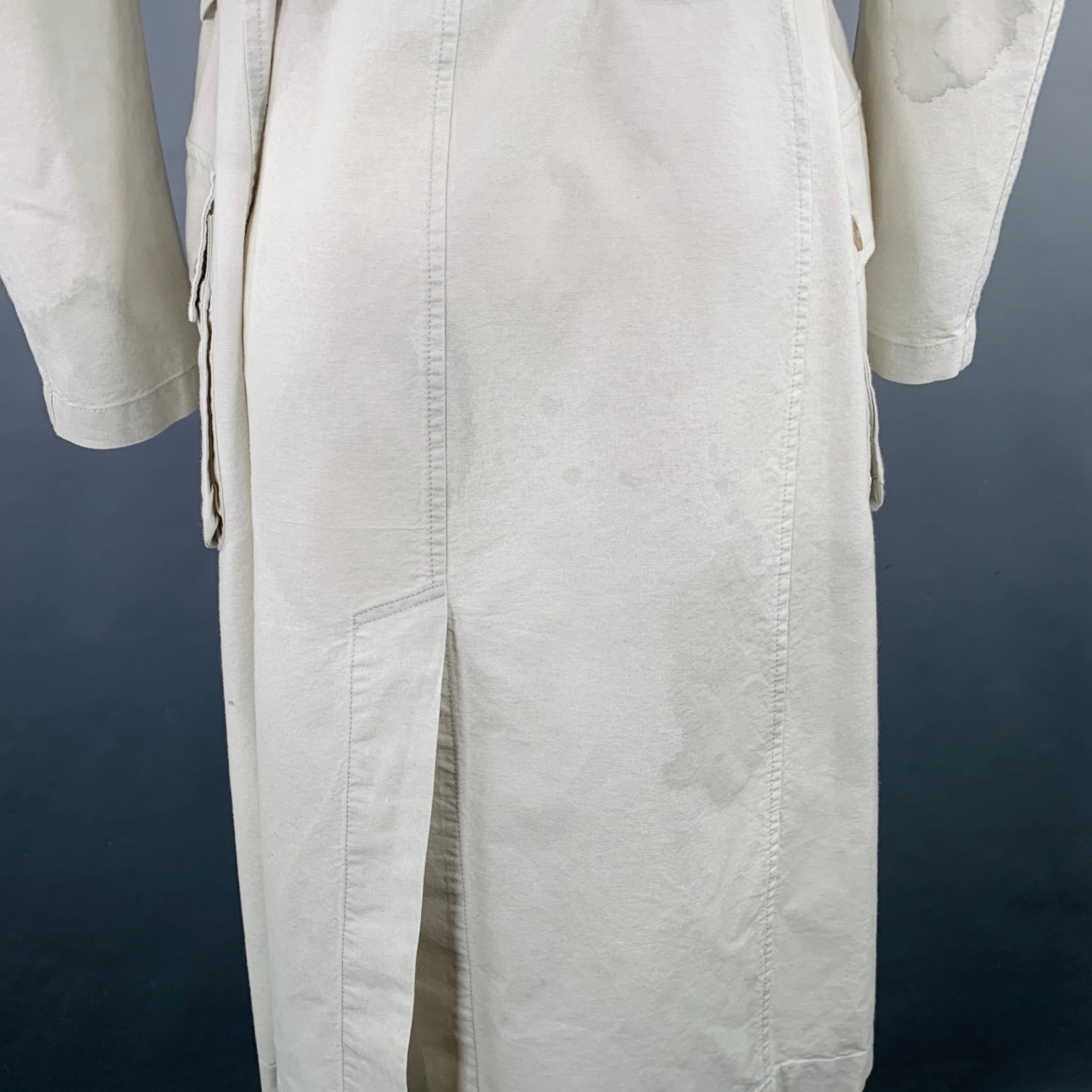 YOHJI YAMAMOTO Size XL Light Grey Cotton Belted Coat – Sui Generis