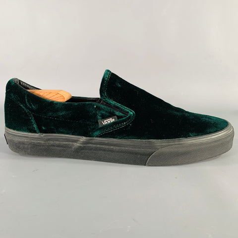VANS Size 9.5 Green Black Velvet Slip On Loafers