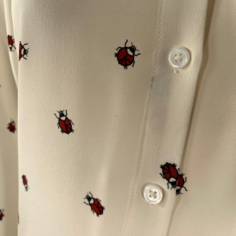 BAND OF OUTSIDERS Size 0 Cream Red Silk Lady Bug Long Sleeve Blouse