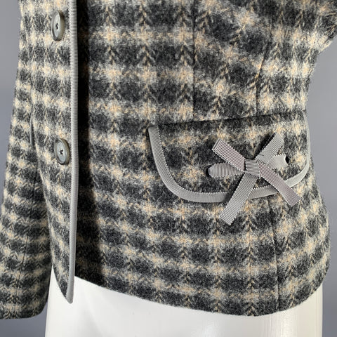 BROOKS BROTHERS Size 10 Grey Tan Wool Plaid Cropped Jacket