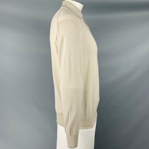 BRIONI Size XXL Oatmeal Beige Knit Cashmere Silk Polo Pullover