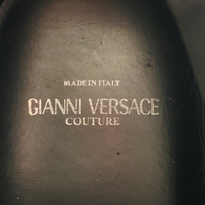 GIANNI VERSACE Size 11 Black Greca Leather High Top Sneakers