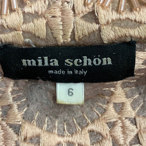 MILA SCHON Size 6 Beige Tan Polyester Circles Beaded Coat