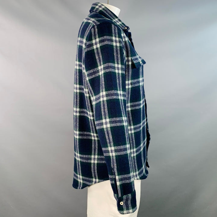 TAYLOR STITCH Size XL Navy Green White Plaid Wool Blend Long Sleeve Shirt Jacket