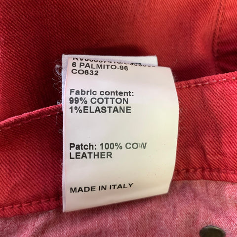 R13 Size 31 Red Embroidery Cotton Blend Wide Leg Jeans