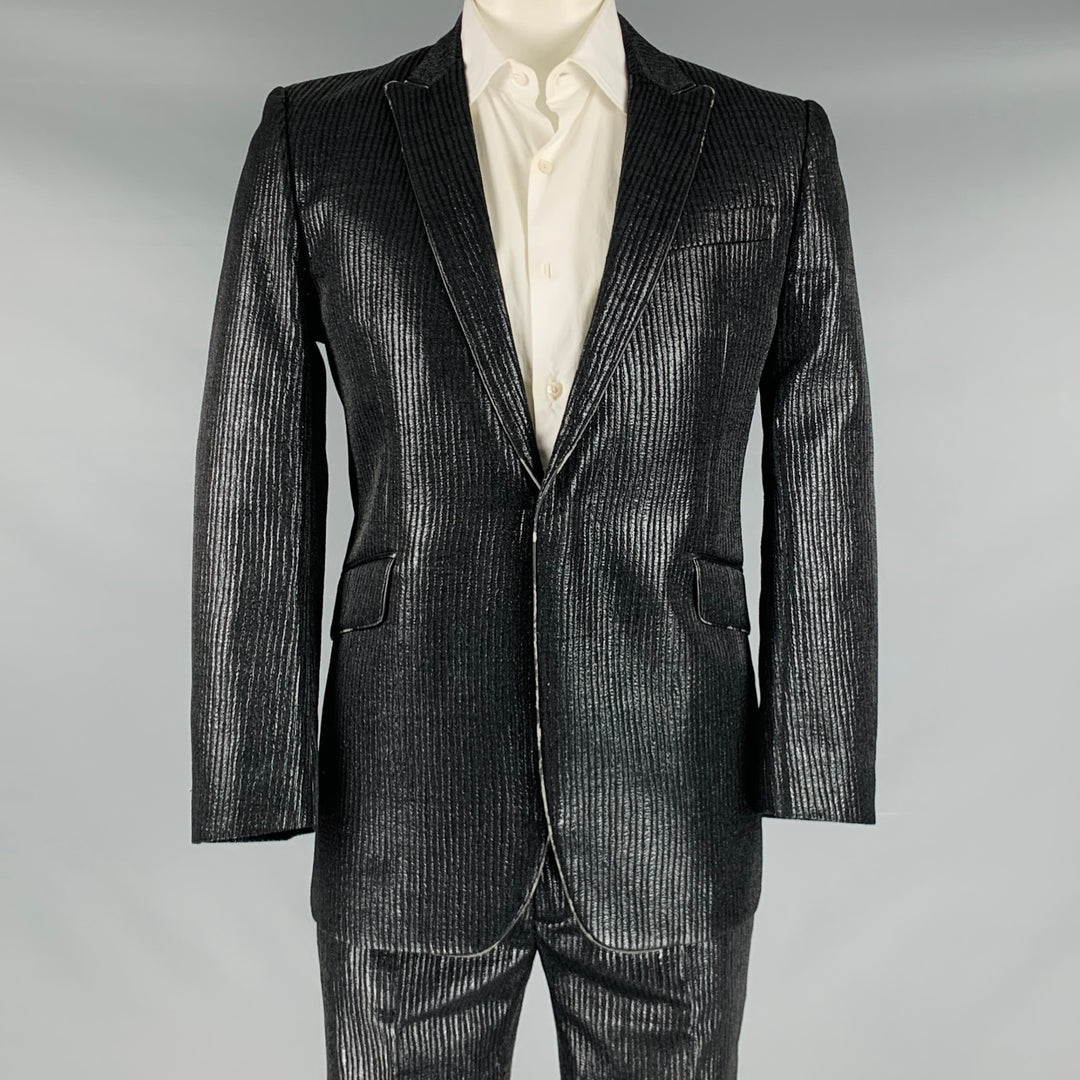 CoSTUME NATIONAL Size 42 Black Metallic Viscose Blend Peak Lapel Suit