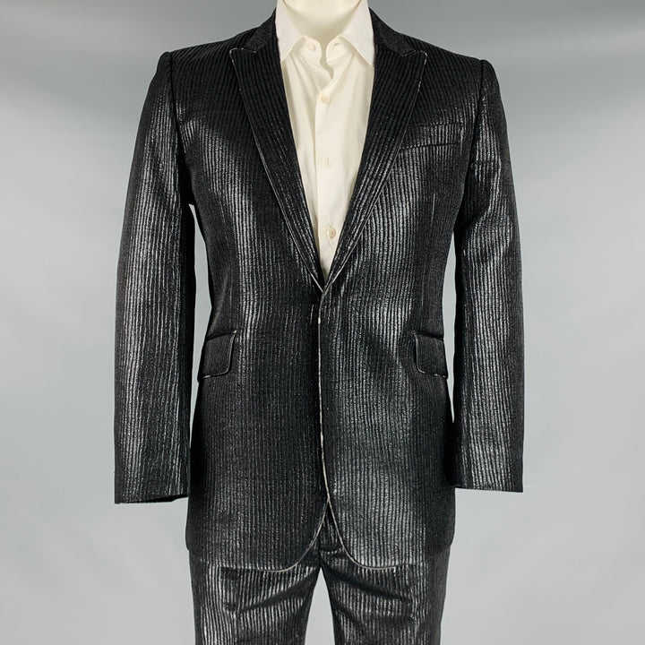 CoSTUME NATIONAL Size 42 Black Metallic Viscose Blend Peak Lapel Suit