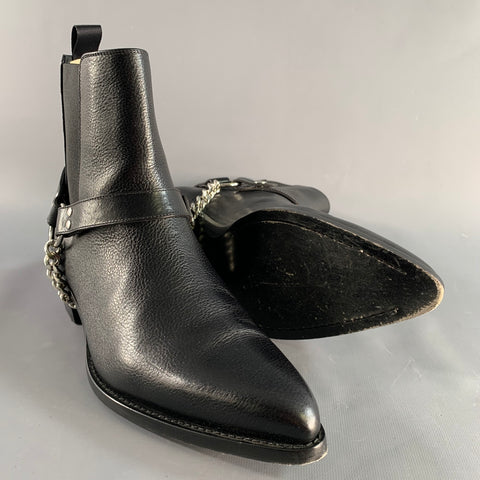 CELINE Size 9 Black Silver Leather Harness Boots