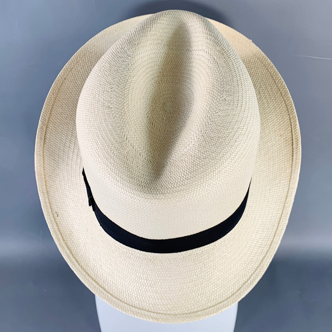 BORSALINO Size S Beige Black Straw Fedora