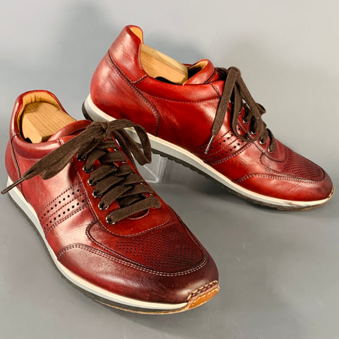 MAGNANNI Size 7 Red Burgundy Perforated Leather Low Top Sneakers