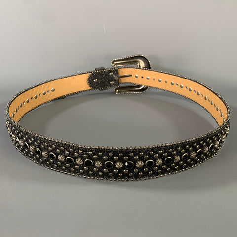 NO BRAND Size M Black Silver Rhinestones Leather Belt