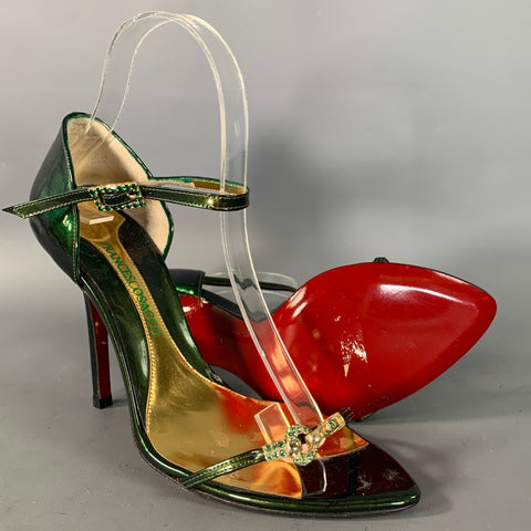 FRANCESCO SACCO Size 8 Green Gold Leather Iridescent Strappy Sandals
