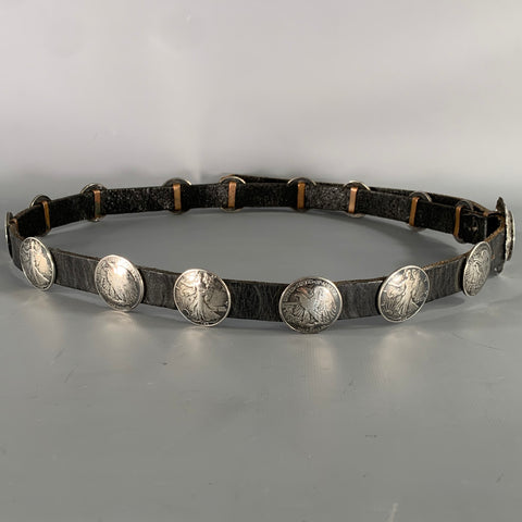 BUFFALO DANCER USA COIN SILVER Black Silver Concho Leather Sterling Belt