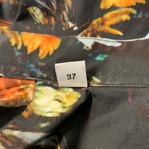 GIVENCHY Size XS Black Orange Animal Print Cotton Long Sleeve Shirt