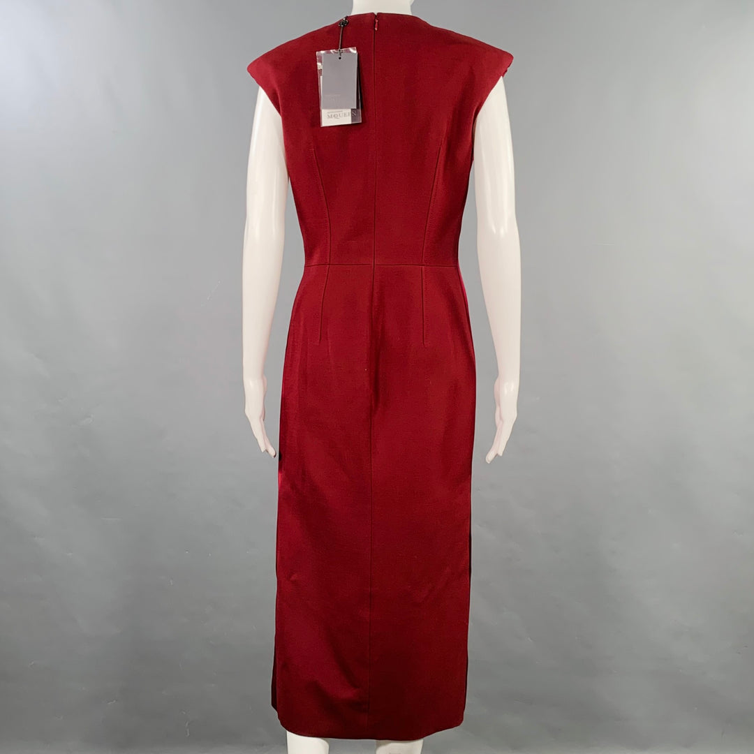 ALEXANDER MCQUEEN Size 6 Burgundy Gold Wool Silk Applique Sleeveless Dress