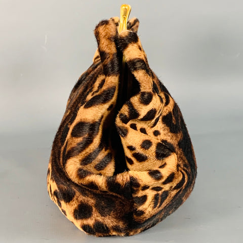 CHRISTIAN LOUBOUTIN Loubis Angel Brown Black Gold Animal Print Clutch Handbag