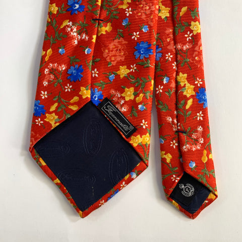 FACONNABLE Red Blue Yellow Floral Silk Tie