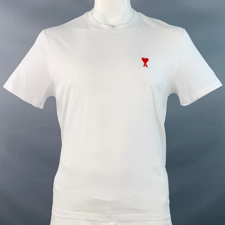 AMI by ALEXANDRE MATTIUSSI Size XL White Red Heart Logo Cotton Crew Neck T-shirt