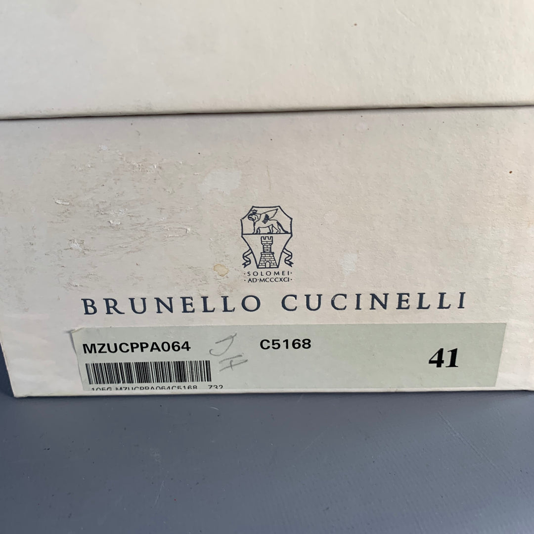 BRUNELLO CUCINELLI Size 8 Black Leather Cap Toe Derby Lace-Up Shoes