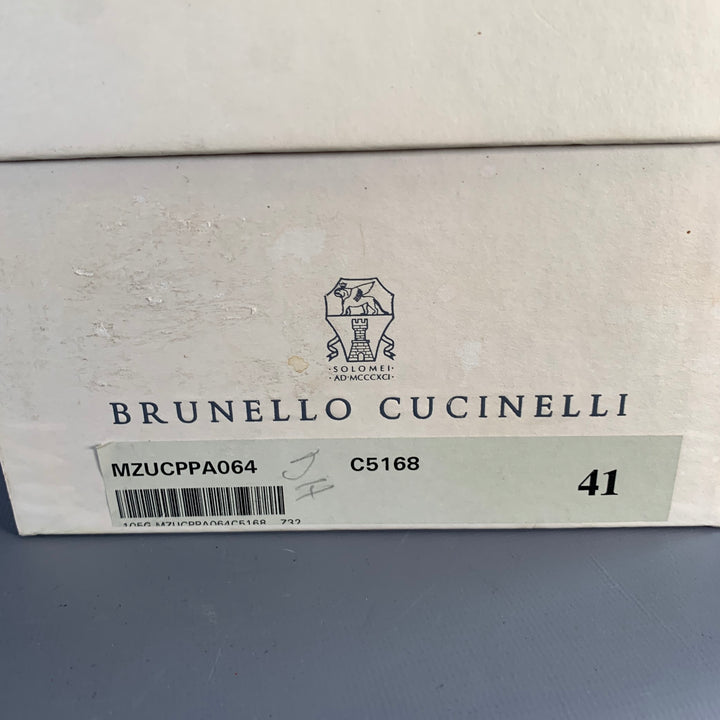 BRUNELLO CUCINELLI Size 8 Black Leather Cap Toe Derby Lace-Up Shoes