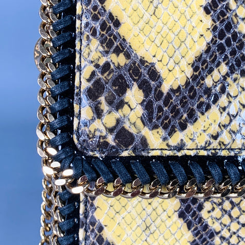 STELLA McCARTNEY Falabella Yellow Black Gold Chain Snake Embossed Handbag
