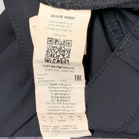 EMPORIO ARMANI Size 34 Black Polyamide Blend Tapered Jean Cut Casual Pants