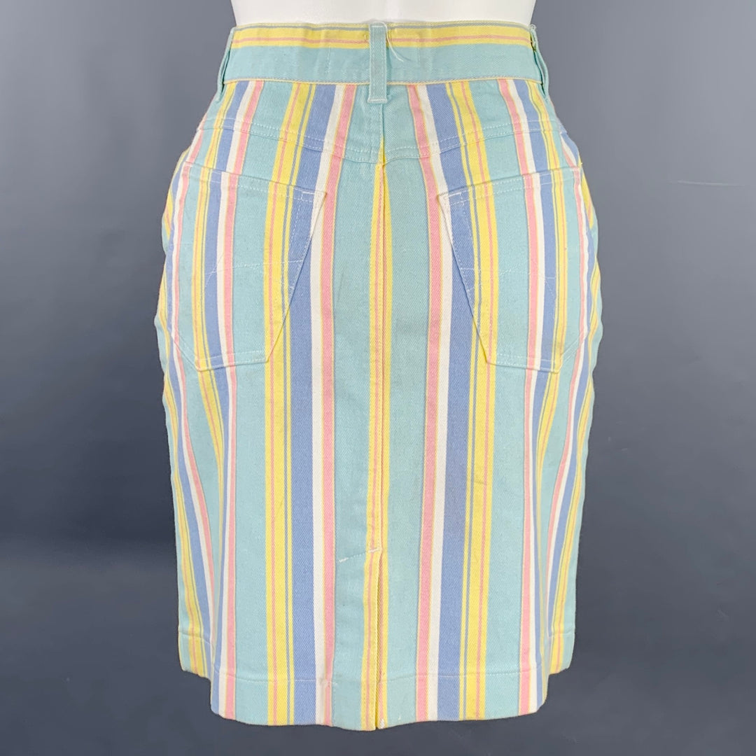 ESCADA Size M Blue Multi Color Cotton Blend Stripe Five Pockets Mini Skirt