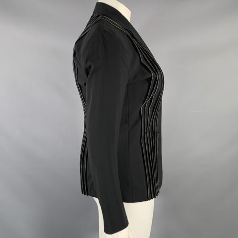 ISSEY MIYAKE Size L Black White Wool Blend Pleated Blazer