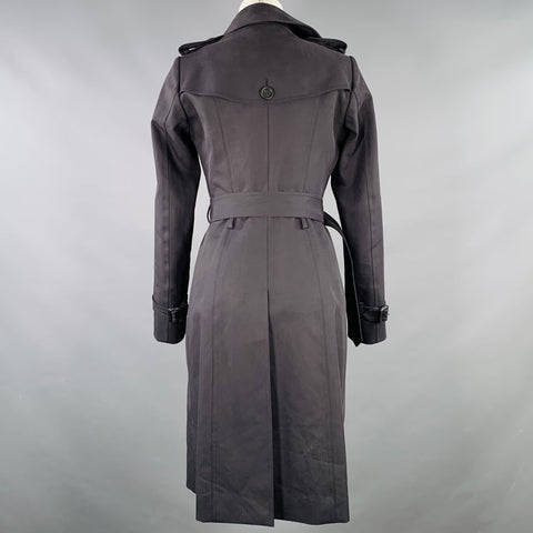 BURBERRY PRORSUM Size 2 Black Cotton Twill Double Breasted Coat