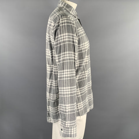 MICHAEL KORS Size XL Grey White Plaid Cotton Flanel Long Sleeve Shirt