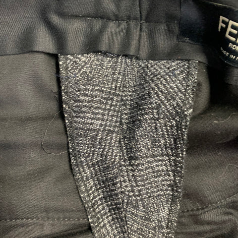 FENDI Size 30 Black Grey Glenplaid Cotton Wool Flat Front Dress Pants