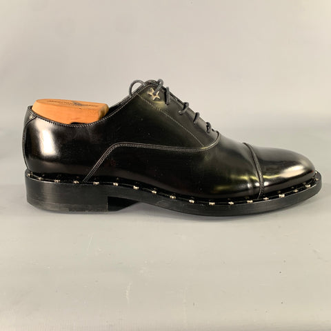 JIMMY CHOO Size 8 Black Studded Leather Cap Toe Lace Up Shoes